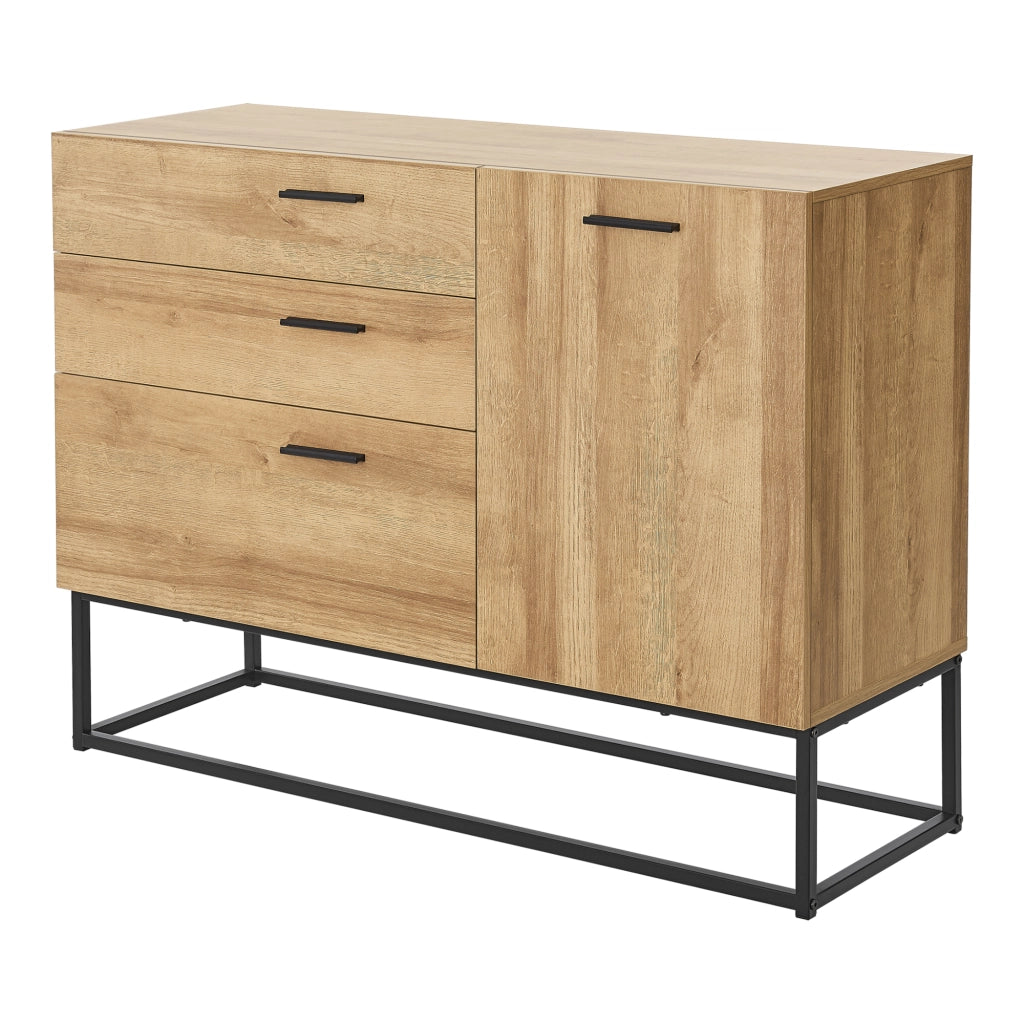 Comò Lavangen con Anta e 3 Cassetti 75 x 100 x 35 cm Nero / Effetto Rovere [en.casa]