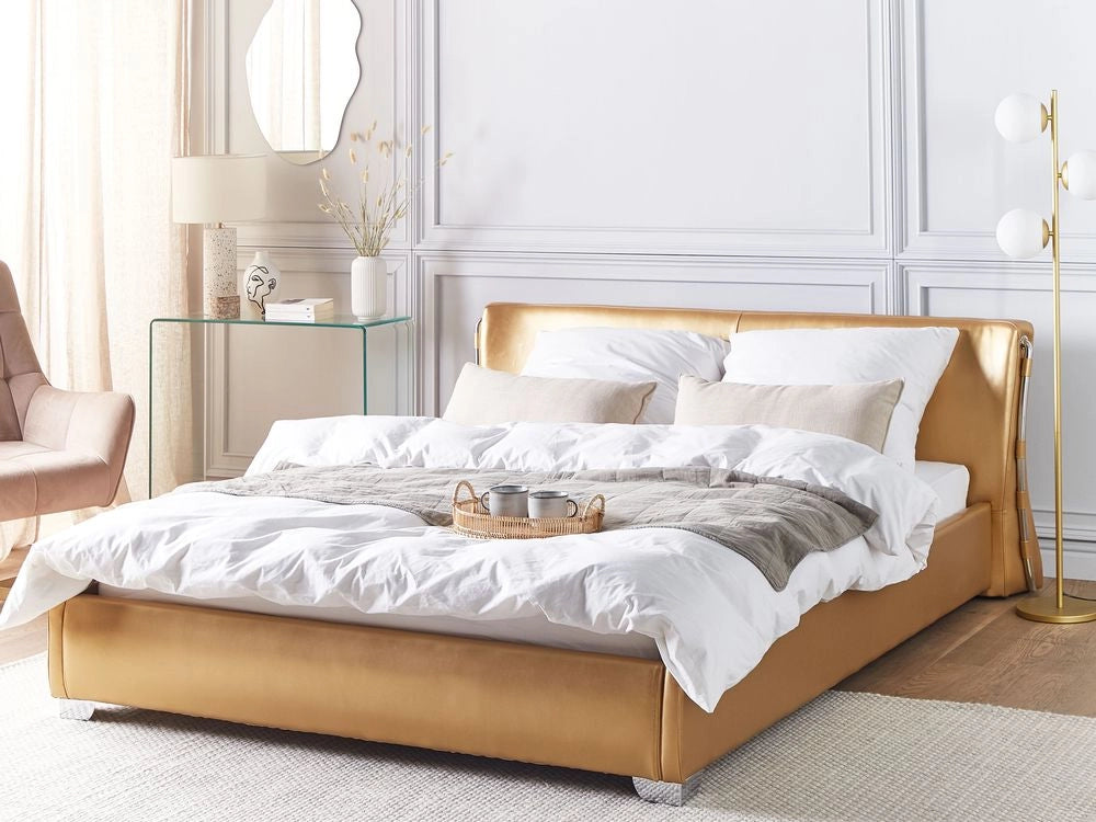 Letto Matrimoniale ad Acqua in Pelle dorato 160 x 200 cm stile contemporaneo moderno