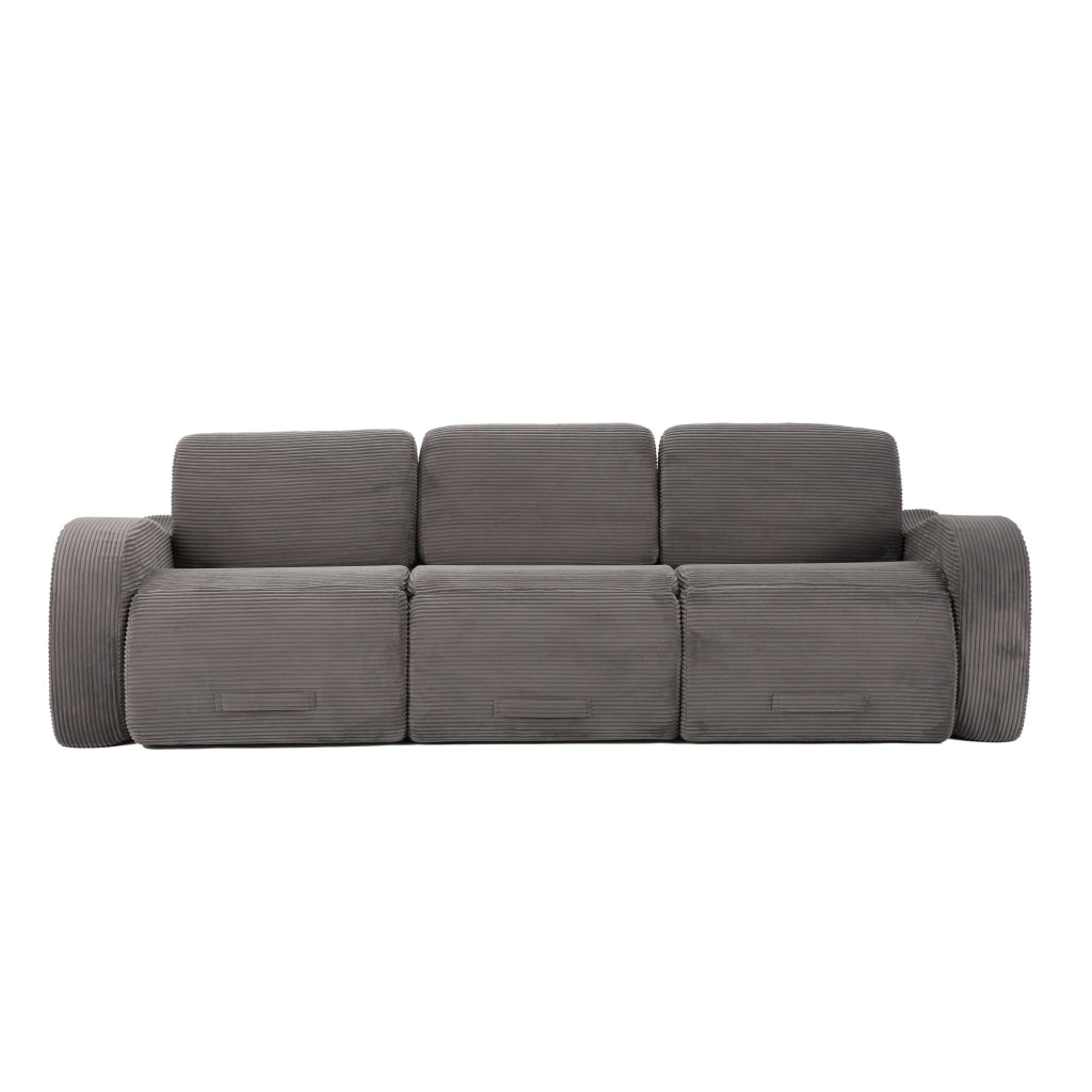 Divano modulare 115x247x76 cm con funzione letto in velluto a coste grigio