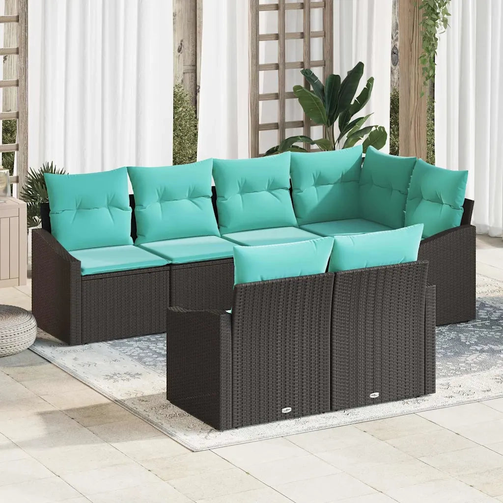 Set di divani con cuscino 7 pcs Nero polyrattan