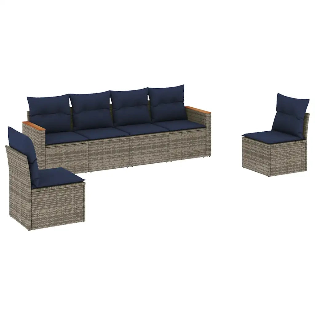 Set Divani da Giardino 6 pz con Cuscini Grigio in Polyrattan 3225865
