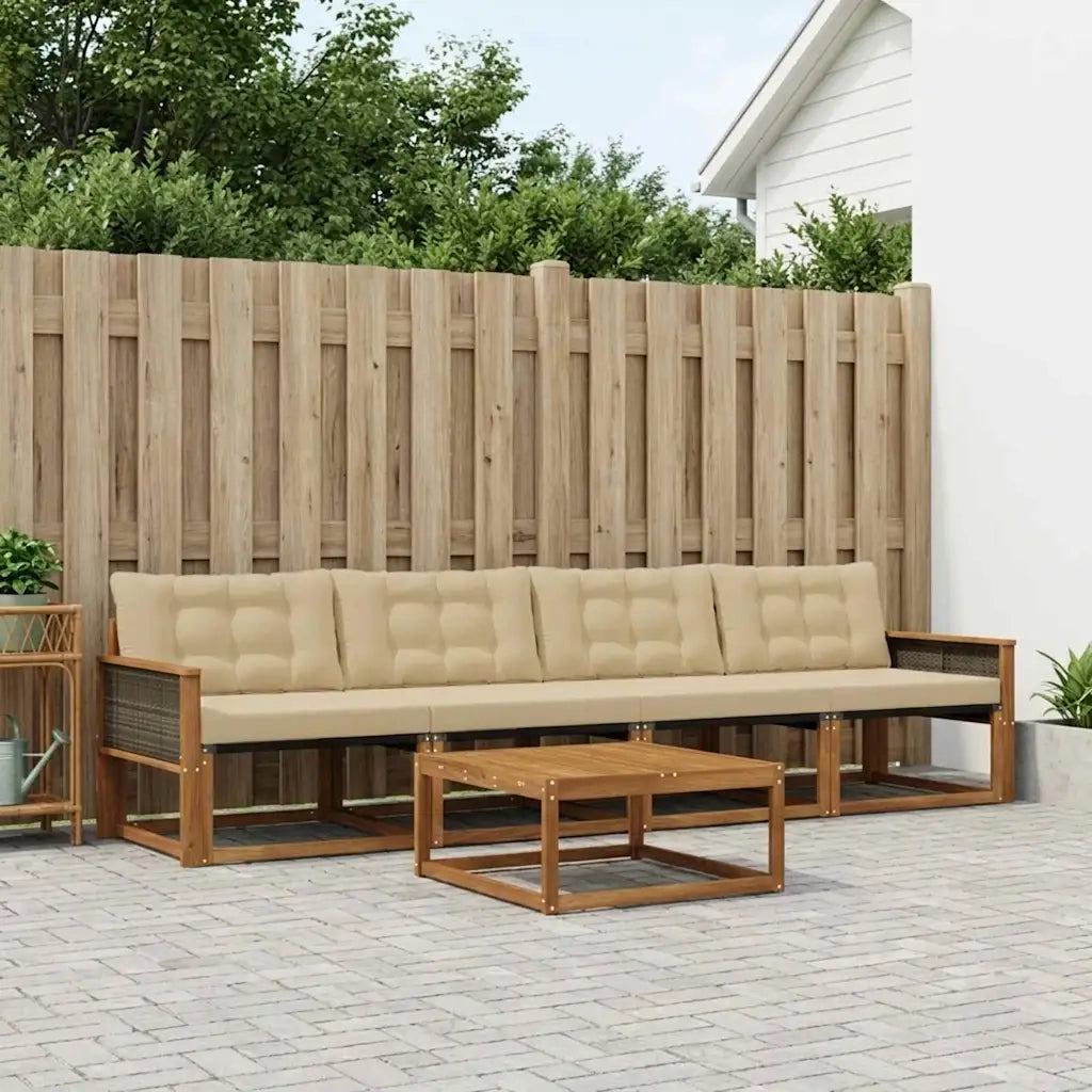 Set di divani da esterno con cuscino 5 pcs Naturale e Beige