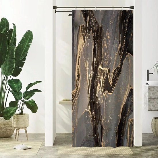 Doccia con tenda marmerizzata nero-oro - moderna e impermeabile - 1 pezzo - 90 x 180 cm