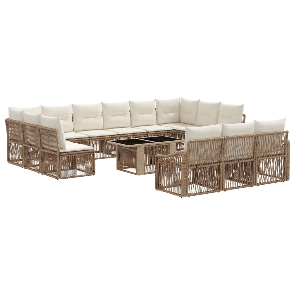 Set Divano da Giardino 14 pz Beige e Bianco Crema polyrattan 3437322