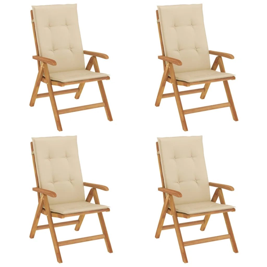Sedie da Giardino Reclinabili con Cuscini 4 pz in Legno di Teak