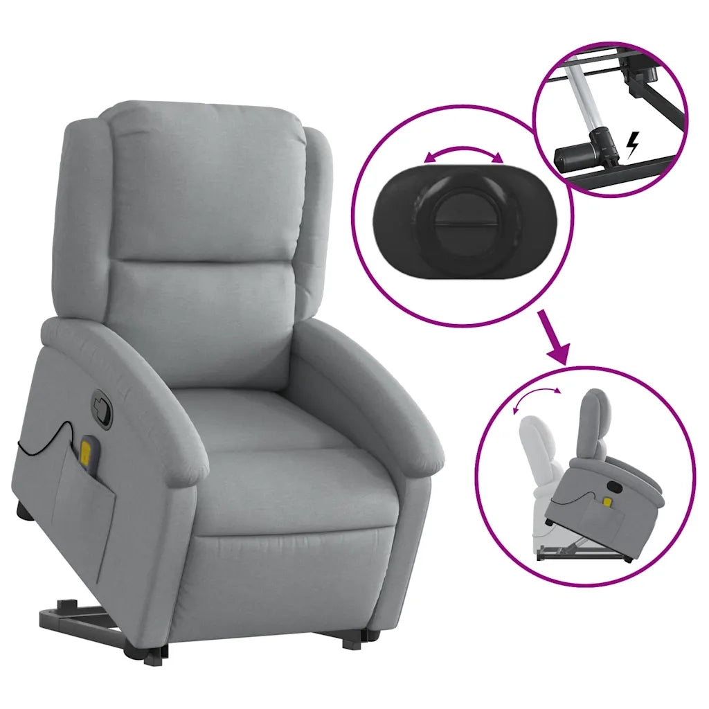 Poltrona Alzapersona Massaggi Reclinabile Grigio Chiaro Tessuto 3204176