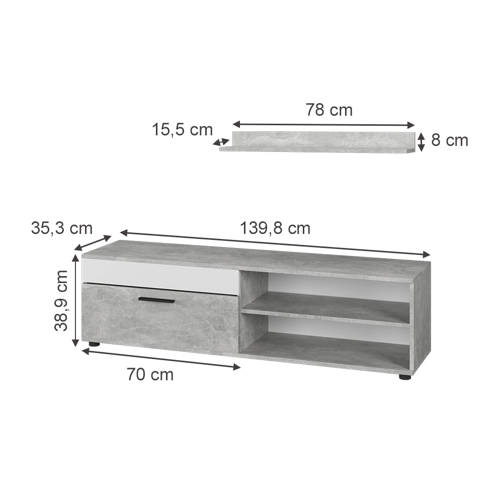 Vicco Parete attrezzata Cemento/Bianco con 1 lembo