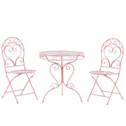 Set da bistrot da giardino in metallo rosa verniciato a polvere con tavolo e sedie da 3 pezzi