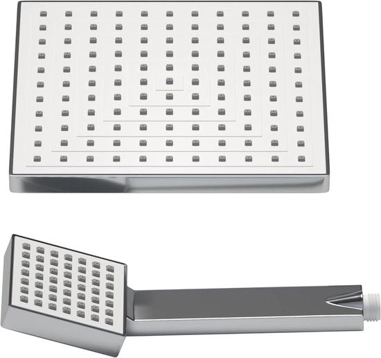 Capocchia per doccia a pioggia quadrata con spazzole per mano e sbriciolatori anti-calcare - 20x20 cm cromato