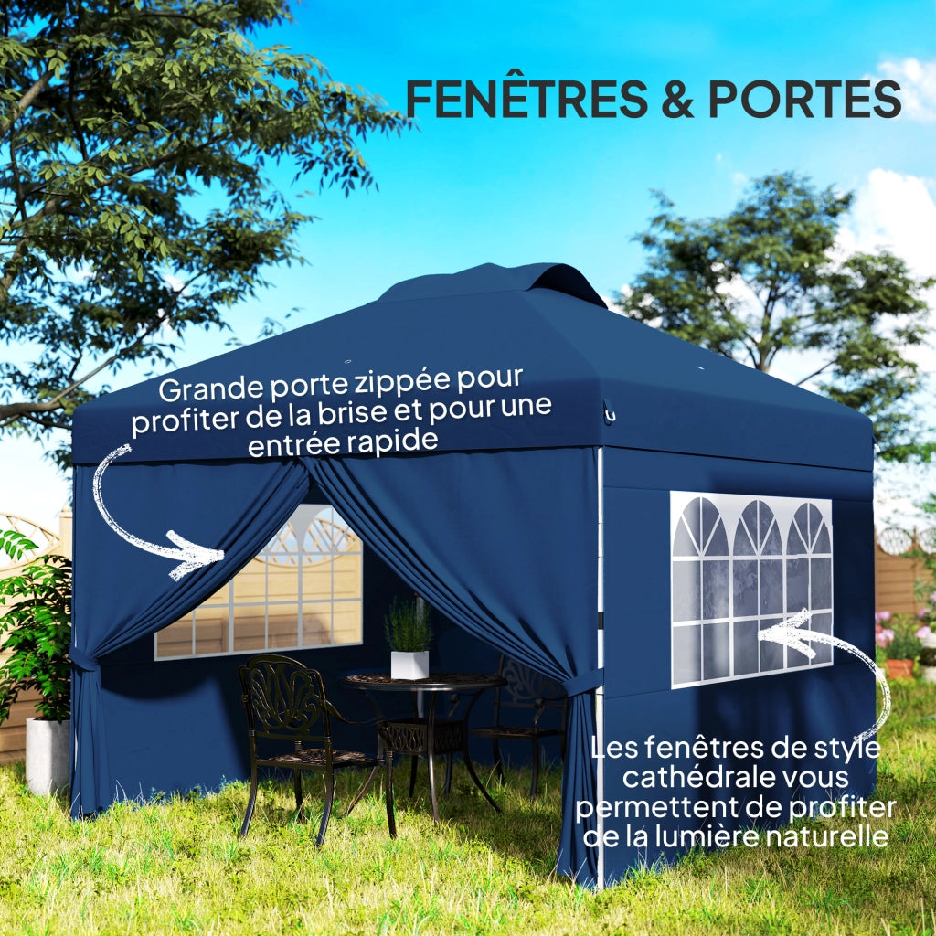 Gazebo pieghevole per giardino ¨C ZephMum ¨C Grigio 3x3 m con finestre e ruote