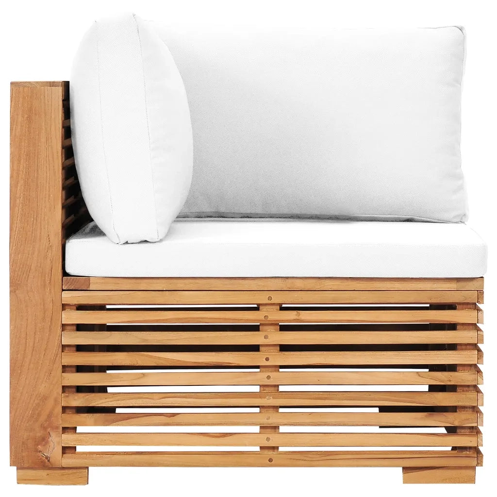 Divano Angolare da Giardino con Cuscino Crema Massello di Teak 49375