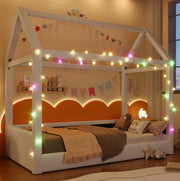 Letto a casetta imbottito con LED; 90x200 cm; beige