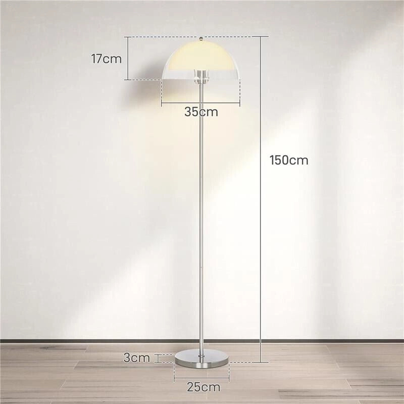 LAMPADA A PIANTANA MODERNA CON PARALUME A DOPPIO STRATO, IN METALLO E ACRILICO, 135X150 CM, BIANCA