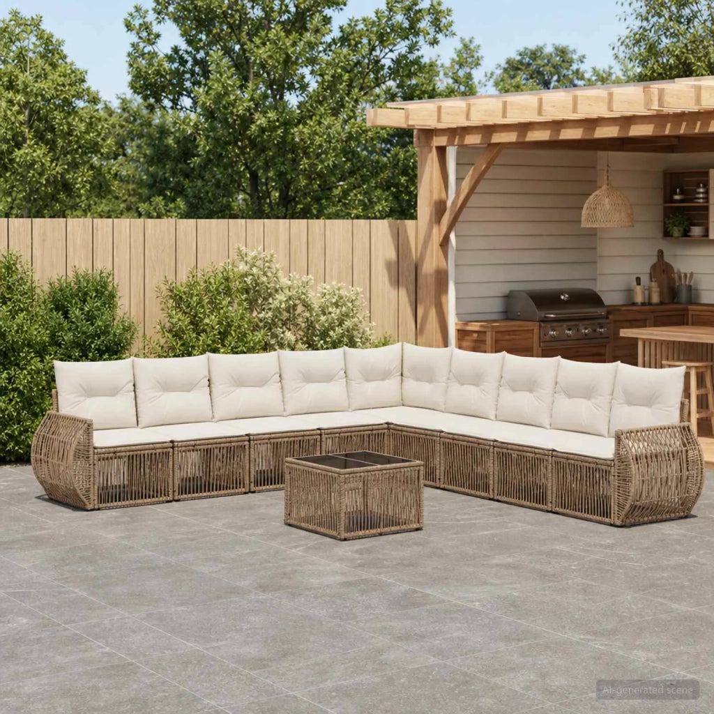 Set Divano da Giardino 10 pz Beige e Bianco Crema polyrattan 3435444