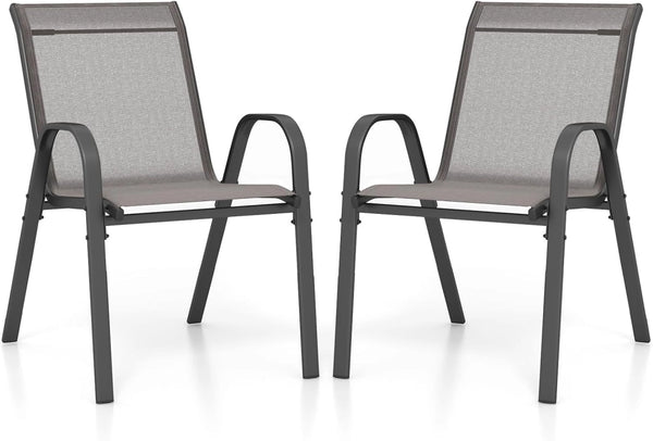 Set di 2/4 Sedie da Giardino, Poltrone in Tessuto Textilene per Esterno, Sedie Impilabili con Gambe in Metallo, Portata 150 kg, 56 x 70 x 84 cm (Grigio,2)