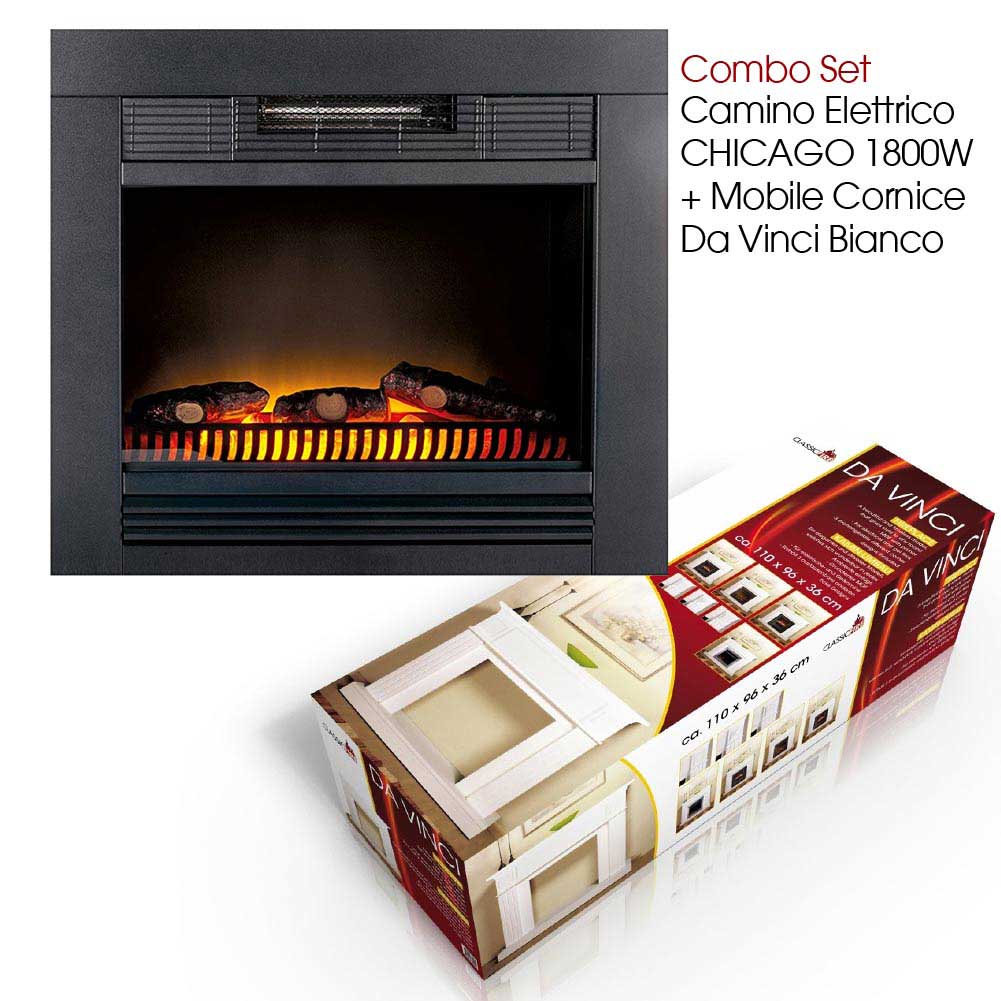Camino Elettrico con Mobile in Legno 1800W Effetto Fuoco 2Livelli 110x96x36cm