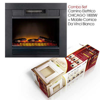 Camino Elettrico con Mobile in Legno 1800W Effetto Fuoco 2Livelli 110x96x36cm