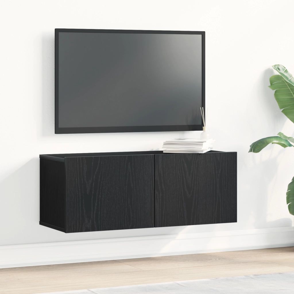 Armadi da muro per TV (Set di 2) - Rovere Nero, 80x30x30 cm, Legno ingegnerizzato