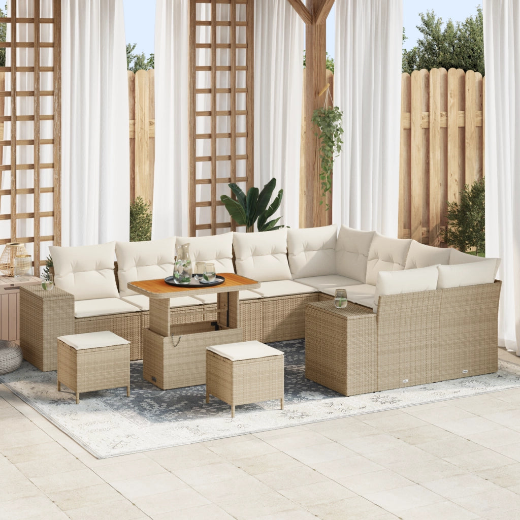Set Divano da Giardino da 12 Pezzi Con Cuscini in Rattan Beige Acacia