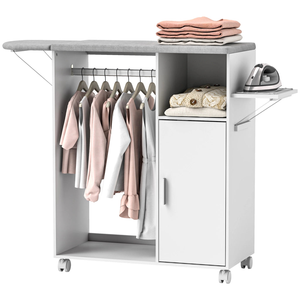 Mobile Asse da Stiro con Piano d'Appoggio e 3 Ripiani ¨C Zephmum ¨C Bianco 127x42.5x99cm