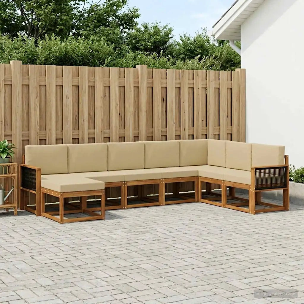 Set di divani da esterno con cuscino 8 pcs Naturale e Beige 3385454
