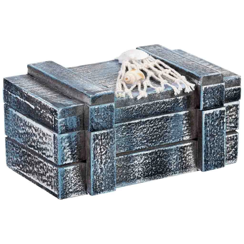 Scatola decorativa in legno blu 13x9x7h cm