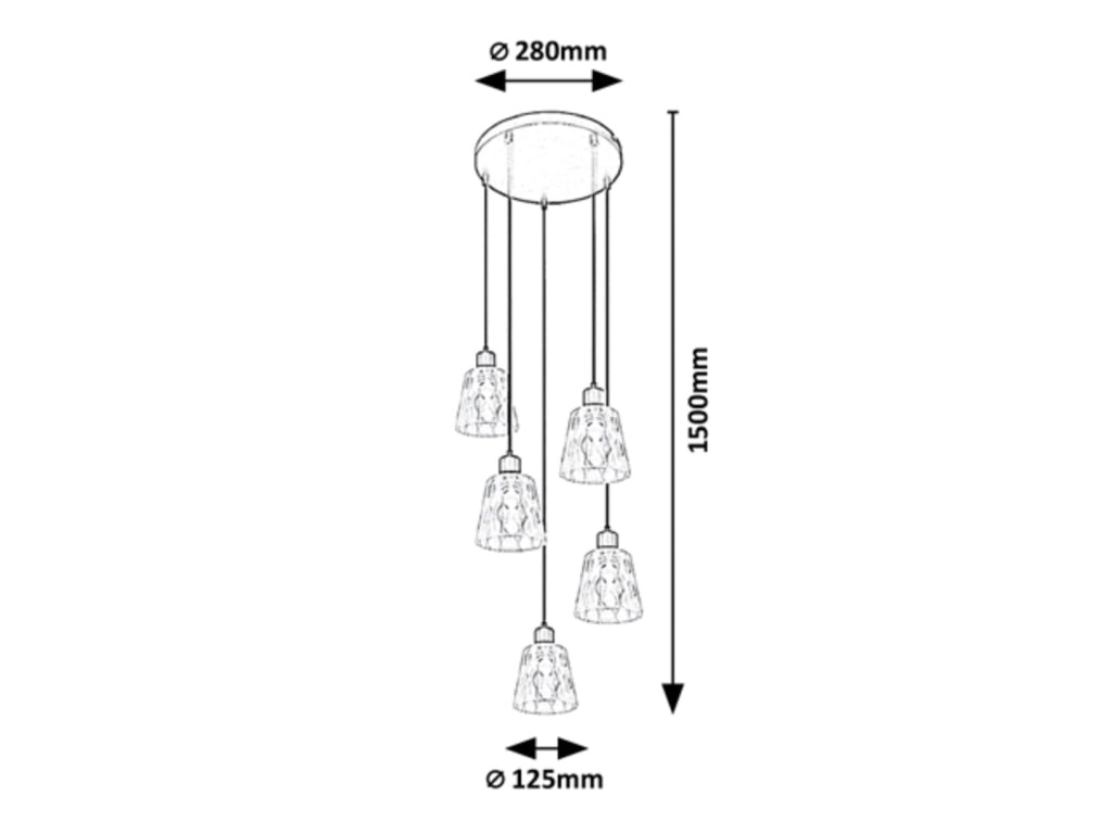 Lampadario Rabalux Jarina nero 5 luci E27 vetro metallo