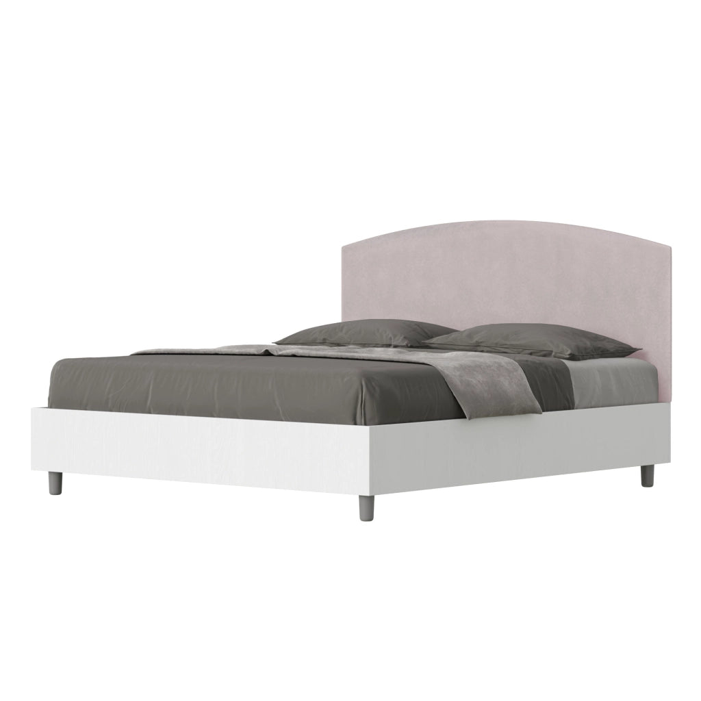 BS COM Letto matrimoniale con rete 160x190 bianco frassino testata microfibra glicine