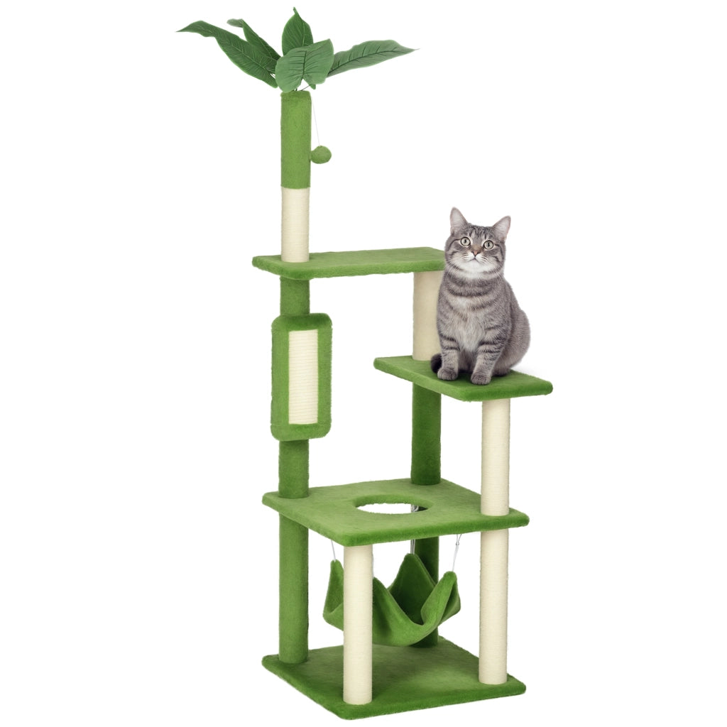 Tiragraffi Albero per Gatti con Amaca e Pallina ¨C zephmum ¨C Verde Sisal 49x49x142