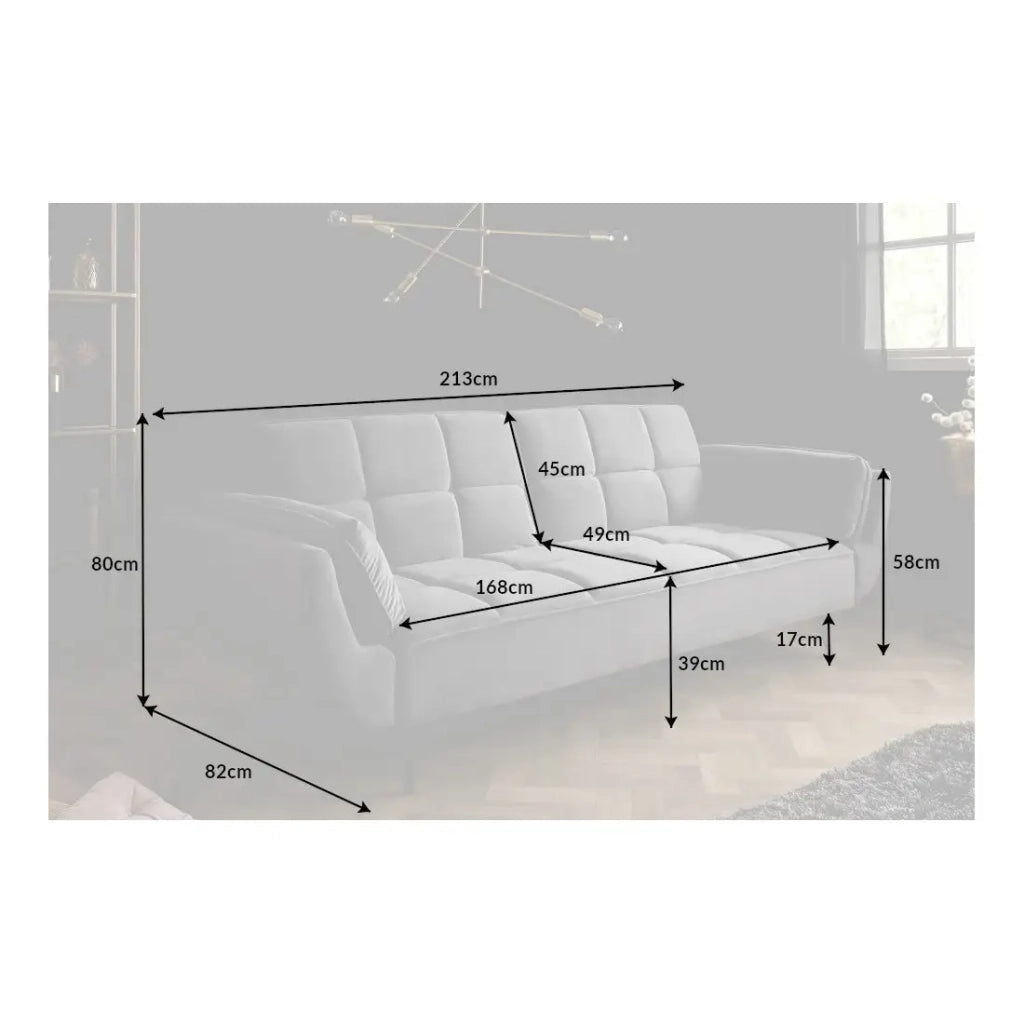 Divano dritto NEVISI grigio – Divano scandinavo trasformabile in velluto con piedi in metallo nero