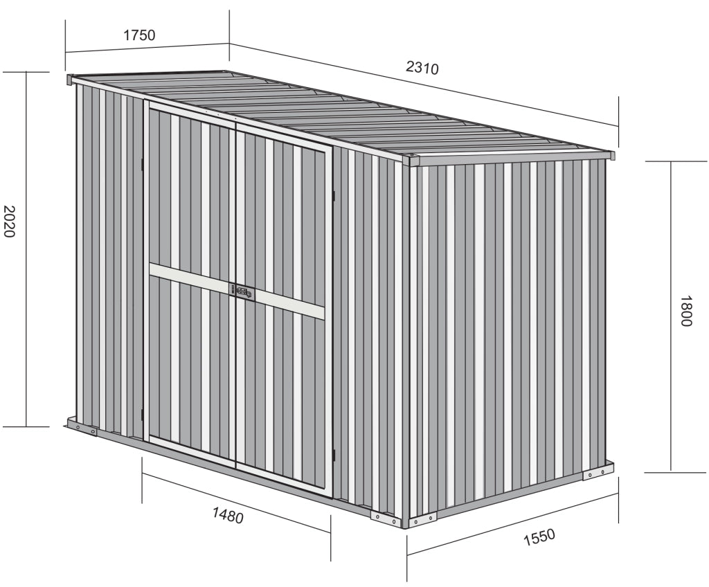 Box in Acciaio Zincato Casetta da Giardino in Lamiera 2.31 x 1.75 m x h2.02 m - 81 KG – 4.04 metri quadri - BIANCO