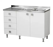 Sottolavello con lavello 2 ante c/cassettiera SX Bianco Frassinato Cm 120x50xh.91