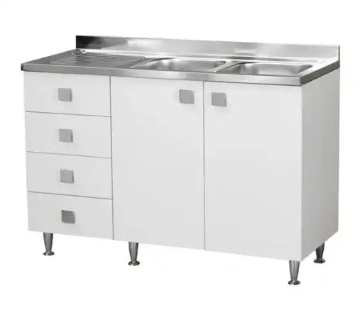 Sottolavello con lavello 2 ante c/cassettiera SX Bianco Frassinato Cm 120x50xh.91
