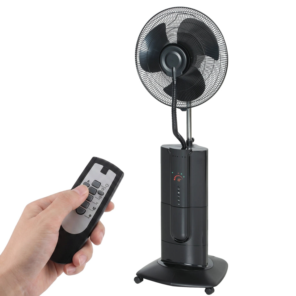 Ventilatore a Piantana 3 in 1 Oscillante con Nebulizzatore d'Acqua, Telecomando e Timer 9h, 45x38x130 cm, Nero