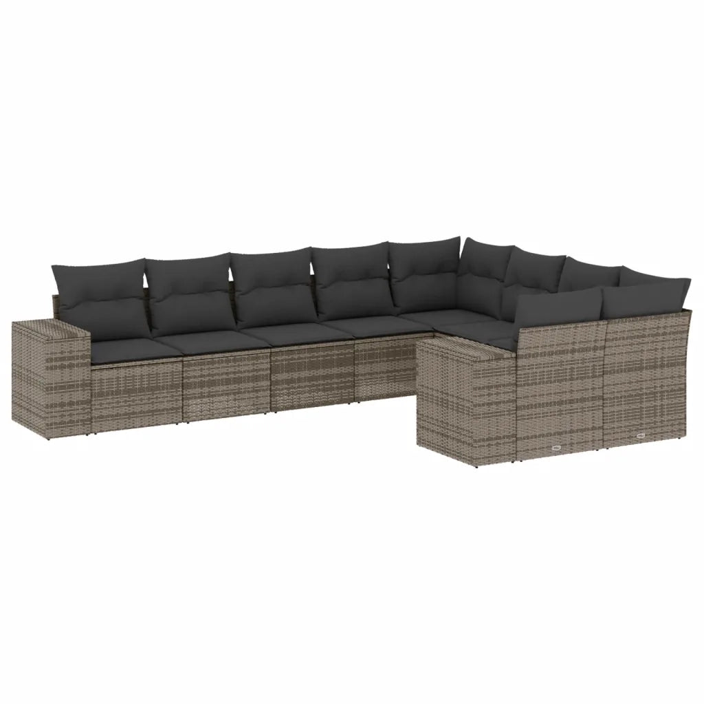 Set Divano da Giardino 9 pz con Cuscini Grigio in Polyrattan 3255377