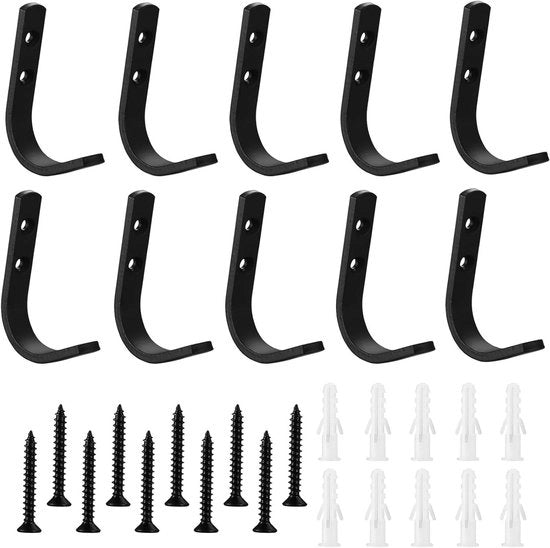 Hanger per capo d'abbigliamento in materiale opaco nero, 10 pezzi, per armadio con viti - chiodi per appendere giacche e sciarpe - hanger per capi e asciugamani