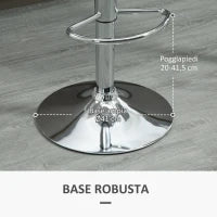 Set 2 Sgabelli da Cucina di Design Girevoli con Schienale, Poggiapiedi e Altezza Regolabile, in Similpelle e PP, Base in Acciaio, 38x42x82-104cm, Bianco