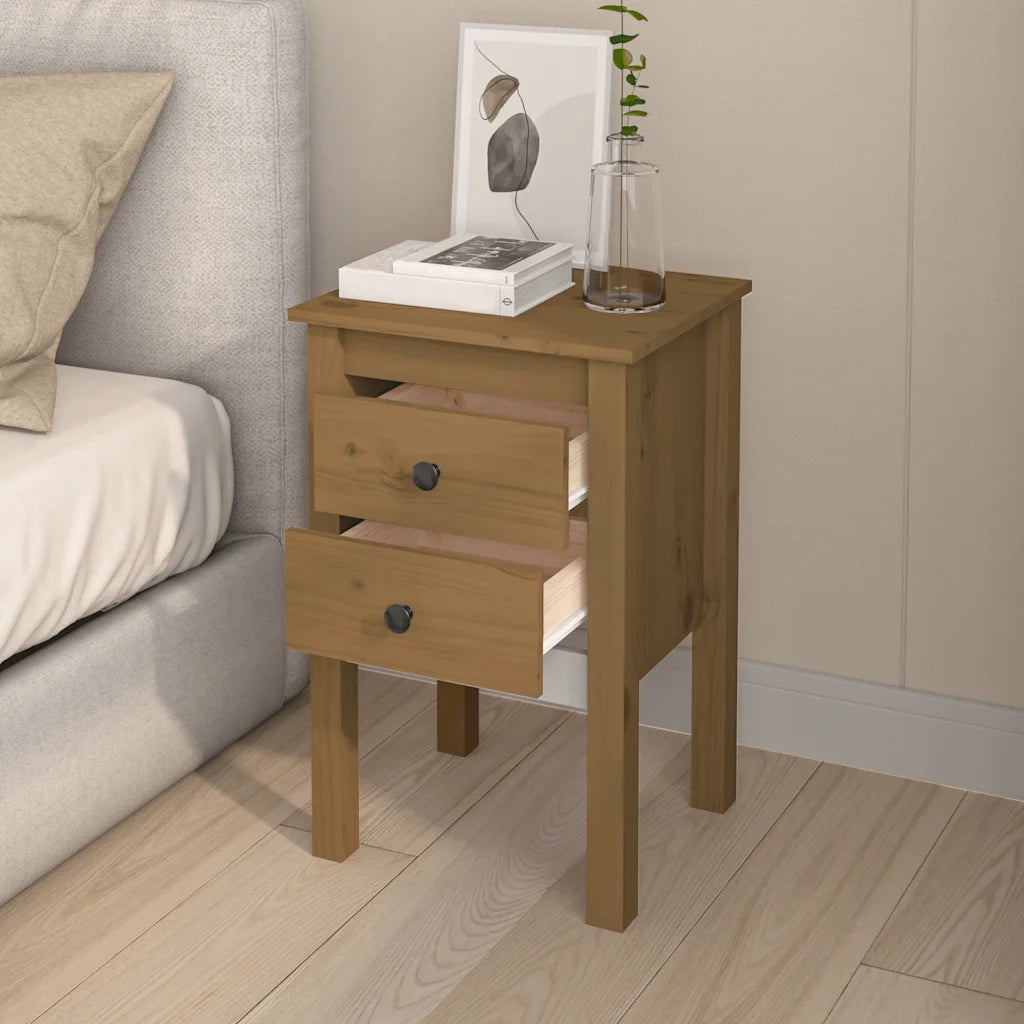 Comodini 2 pz ambra 40x35x61,5 cm in Legno Massello di Pino