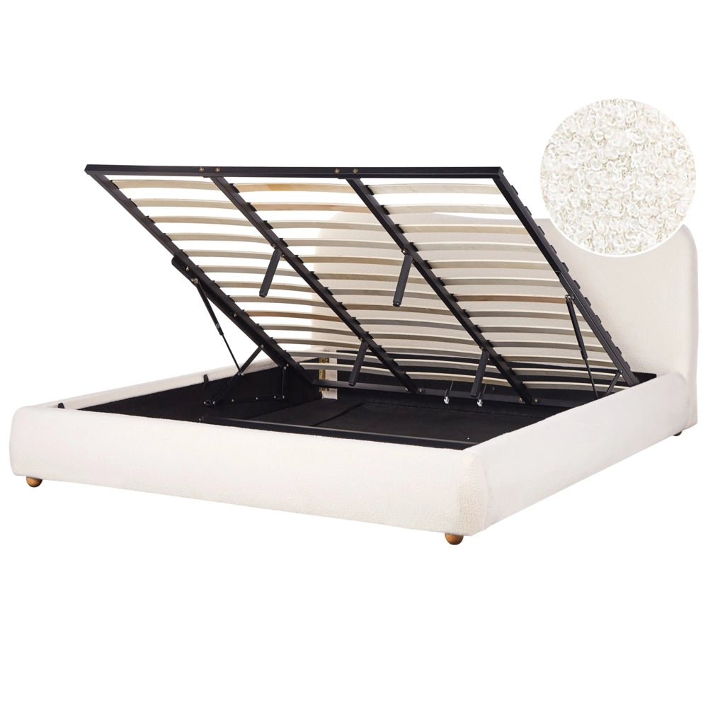 Letto contenitore Bianco Boucle Poliestere Tessuto 180 x 200 cm Design moderno e minimalista