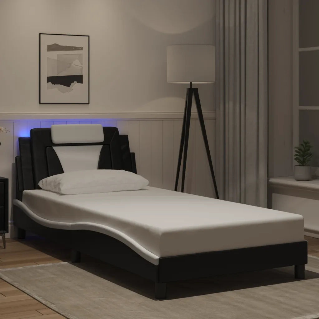 Letto singolo | Letto per adulti | Giroletto Viana con LED senza Materasso Nero e Bianco 100x200 cm