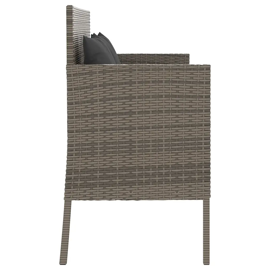 Panca da Giardino con Cuscini-Sgabello-Panca da esterno Grigia in Polyrattan 333039