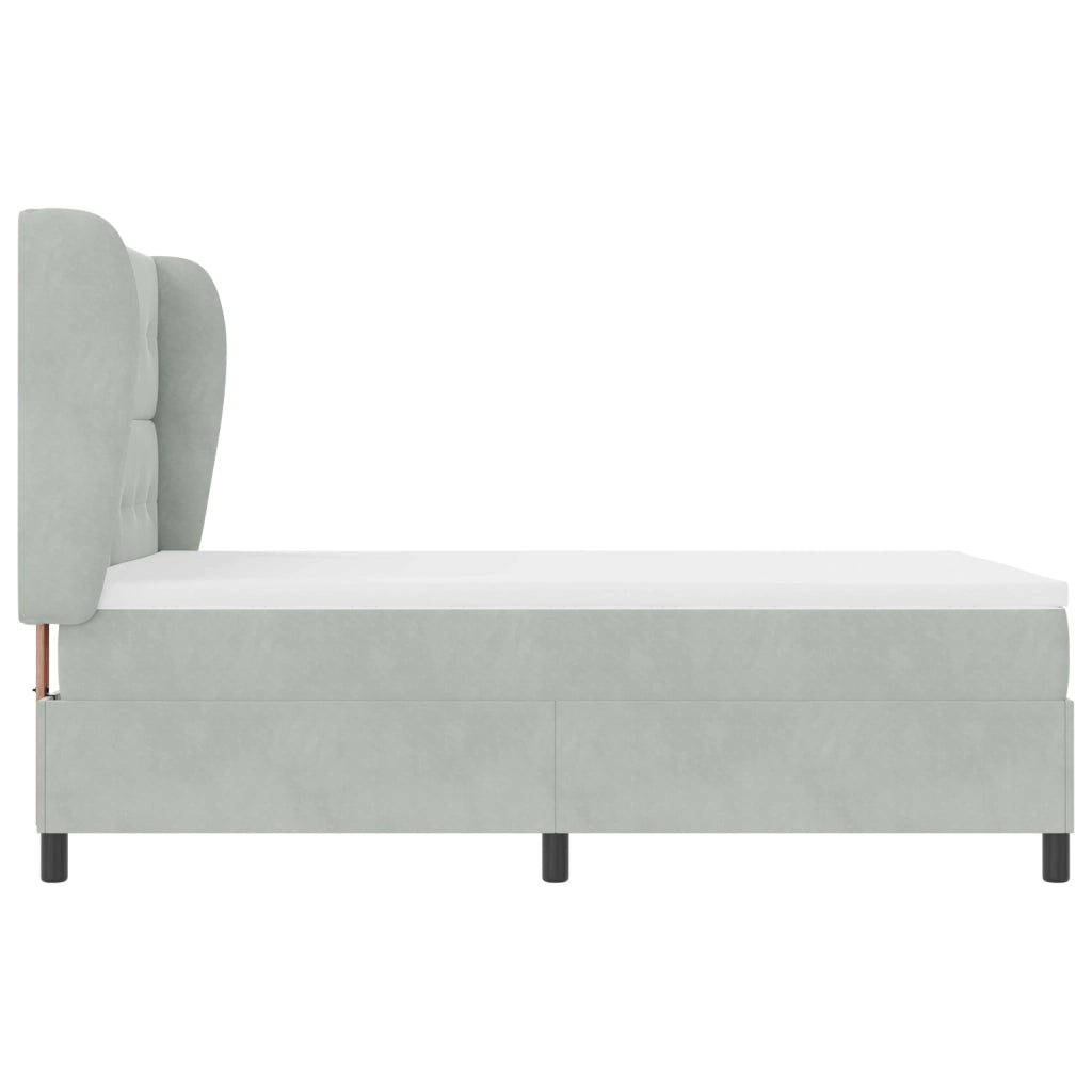 Letto Box Spring con Materasso in Grigio Chiaro, 140x200 cm, Velluto