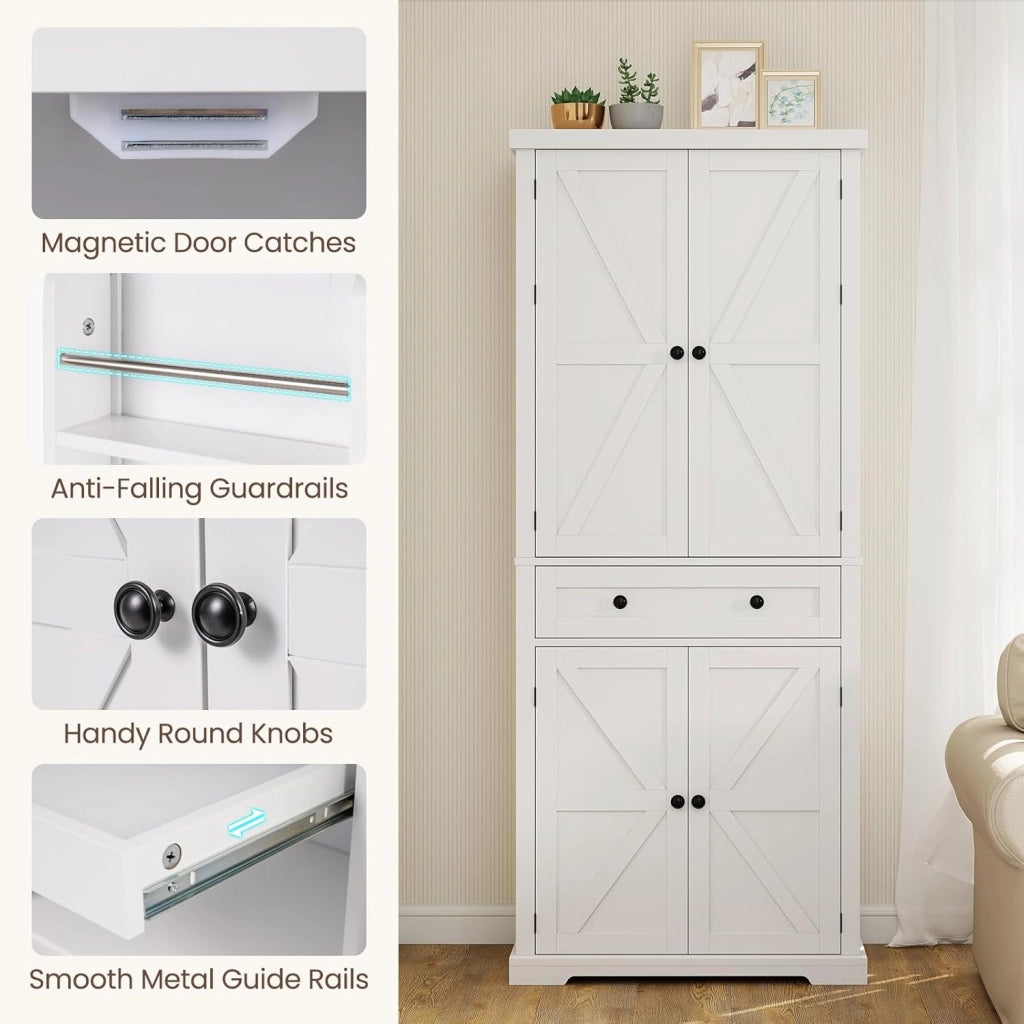 Armadio Alto 184 cm con 4 Ante, Cassetto e Ripiani Regolabili, Mobile Buffet con Scaffale Multiuso, Ideale per Cucina e Soggiorno, 77 x 40 x 184 cm