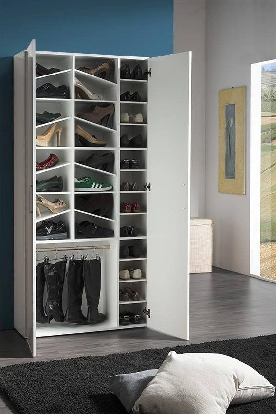 Mobile Portascarpe Actra, Scarpiera 27 Ripiani Made in Italy, 91x33x190h cm Bianco Lucido