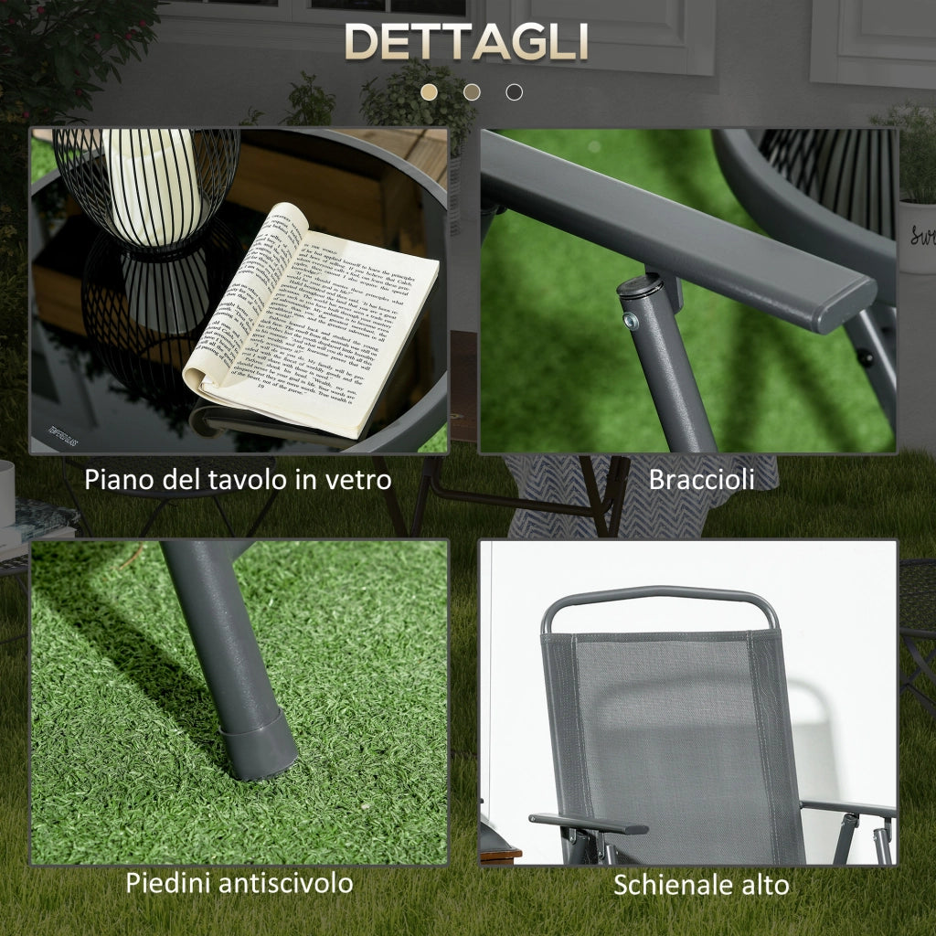 Set Giardino 3 Pezzi con Sedie e Tavolino ¨C Zephmum ¨C Grigio Scuro, Metallo