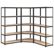 Scaffale a 5 ripiani e 3 pezzi in acciaio e legno ingegnerizzato grigio 02_0045716