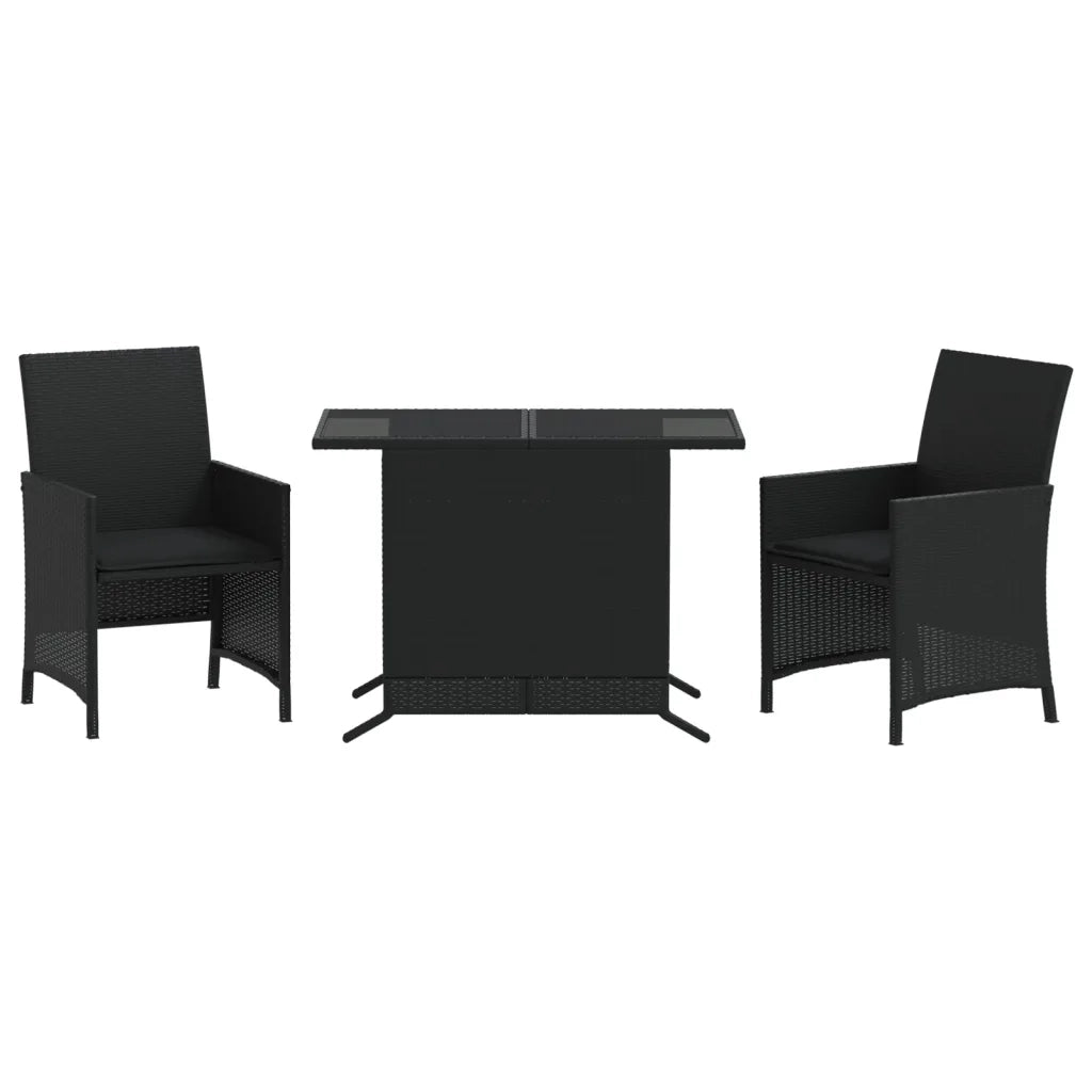 Set da Bistrò 3 pz con Cuscini Nero in Polyrattan 365117