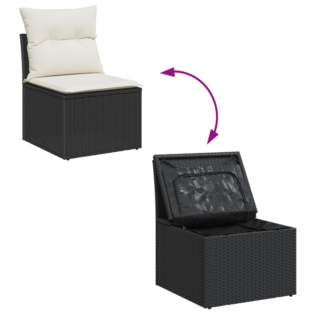 Set Divano da Giardino a 5 Pezzi con Cuscini Nero in Polirattan