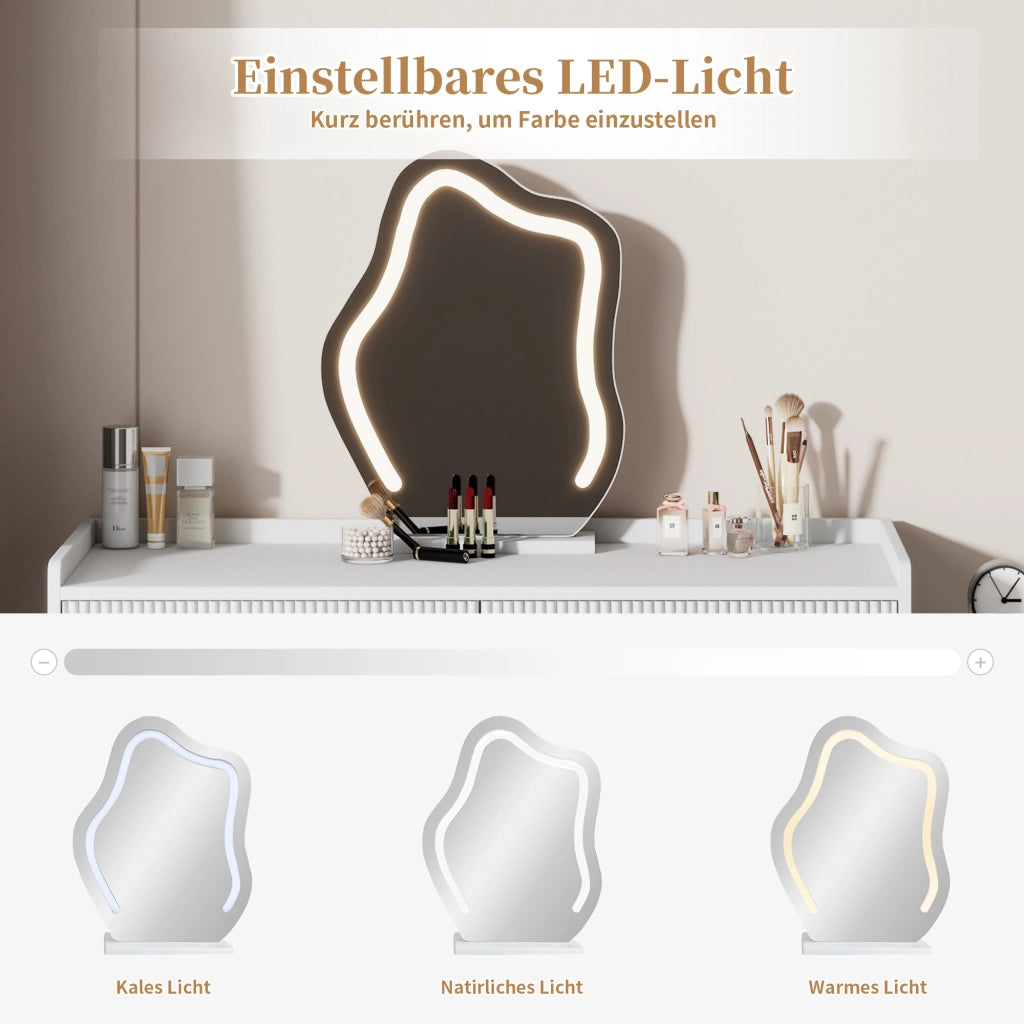 Toeletta con 2 cassetti; vano e LED - per camera da letto - 100×40×75 cm - bianco