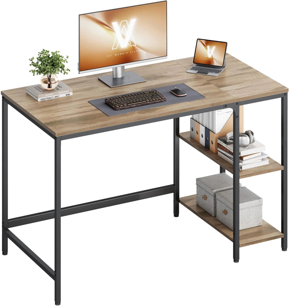VASAGLE Scrivania per Computer, Scrittoio, 100 x 50 x 76 cm, Moderno, Tavolo da Lavoro, per Ufficio Camera da Letto Soggiorno, Marrone Vintage e Nero Inchiostro LWD046B01